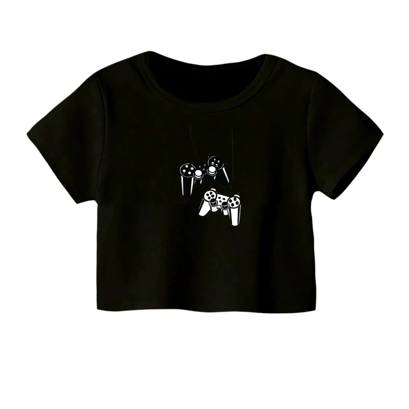 کراپ‌ تی‌شرت آستین کوتاه زنانه مدل دسته بازی کد 1