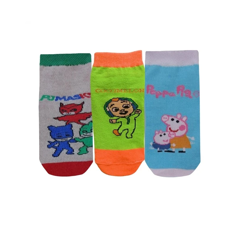 جوراب ساق کوتاه دخترانه مدل پپاپیگ - کوکوملون و شب نقابها کد 04 مجموعه 3 عددی