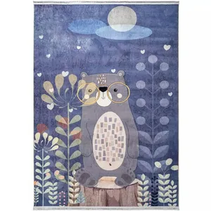 فرش ماشینی 700 شانه محتشم زمینه سرمه‌ای حاشیه طوسی مدل خرس ملوس کد 2599021090