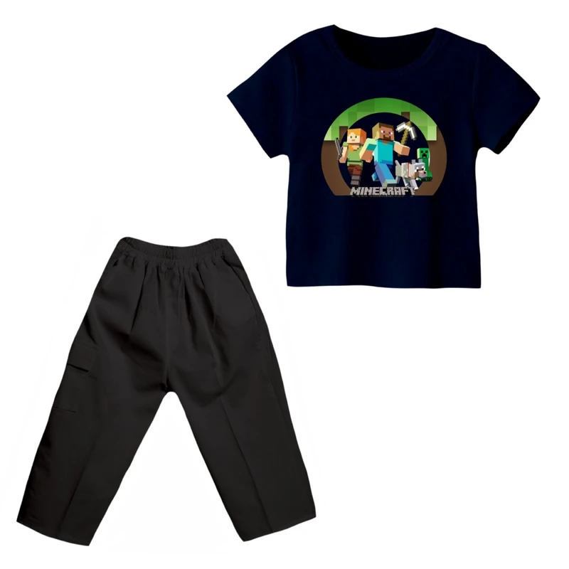 ست تی شرت و شلوارک پسرانه مدل ماینکرفت کد 1