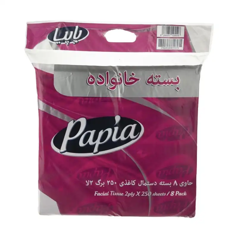 دستمال کاغذی 250 برگ پاپیا مدل اقتصادی کد 4c بسته 8 عددی