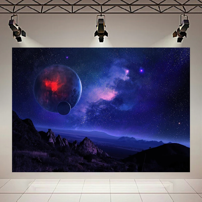 تابلو شاسی طرح کهکشان و ستارگان مدل سیارات بر فراز کوهستان کد AR709