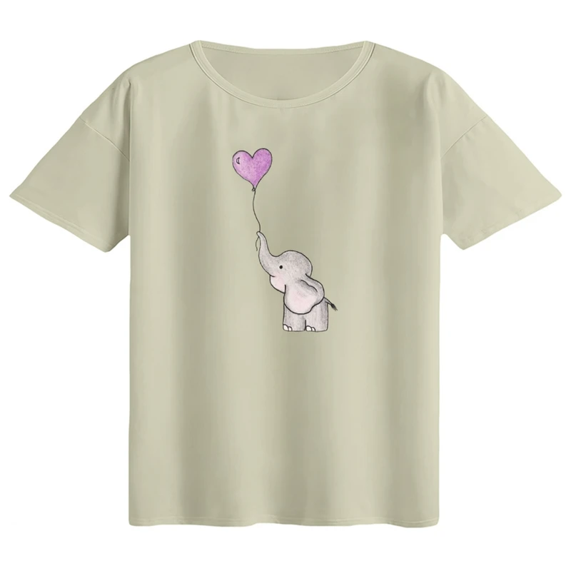 تی‌شرت اورسایز آستین کوتاه زنانه مدل باکسی طرح فیل کد ۱۱