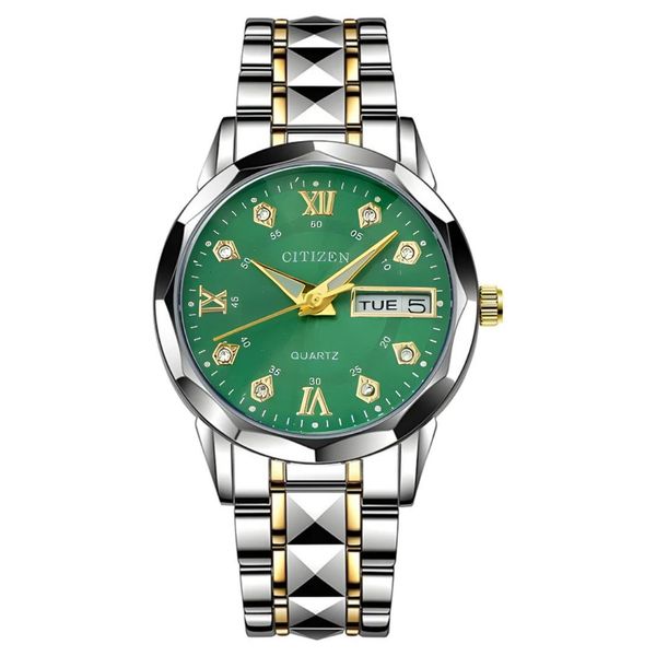 ساعت مچی عقربه‌ای مردانه کوارتز مدل دو تقویم دی دیت الماسی کد 06