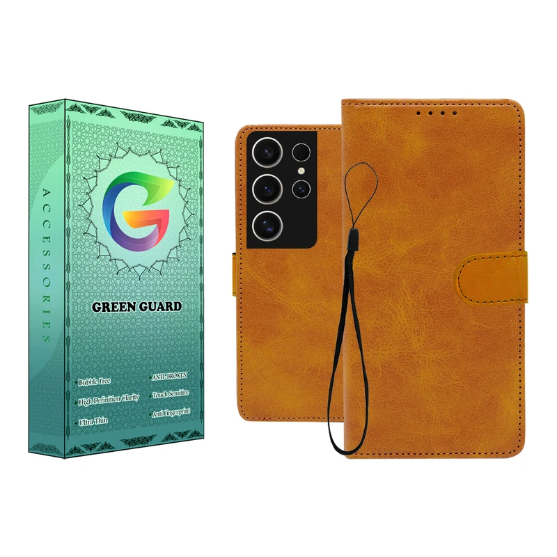 کیف کلاسوری گرین گارد طرح چرمی مدل Landing مناسب برای گوشی موبایل سامسونگ Galaxy S24 Ultra به همراه بند آویز