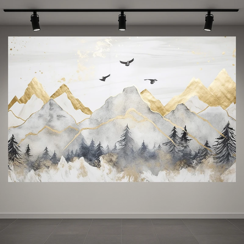 تابلو بوم طرح مخمل مینیمال کوهستان مدل پرواز پرنده ها کد AR3059308
