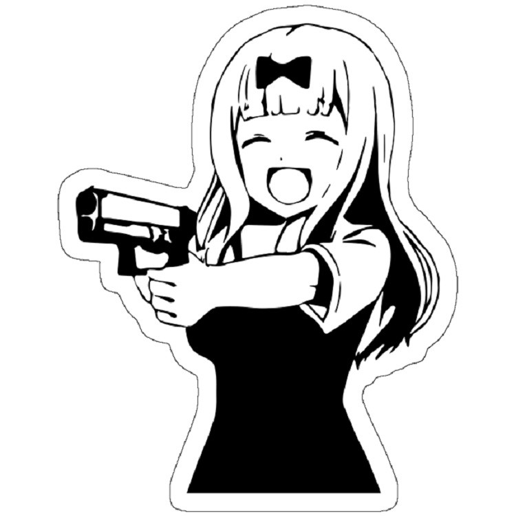 استیکر مدل Chika fujiwara holds a gun anime girl with a gun