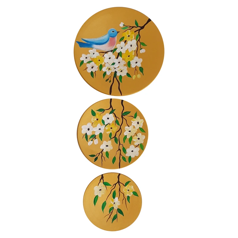 بشقاب دیوارکوب سفالی طرح پرنده کد 121 مجموعه 3 عددی