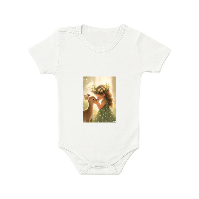 بادی آستین کوتاه نوزادی مدل دختر و گوزن