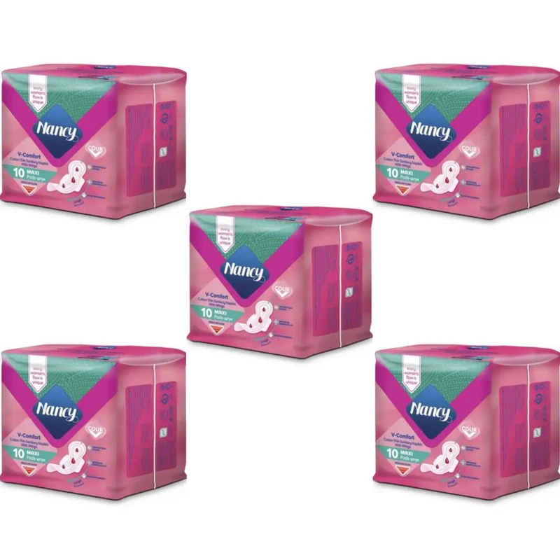 نوار بهداشتی نانسی مدل کامفورت نازک سایز بزرگ پنج بسته 10 عددی