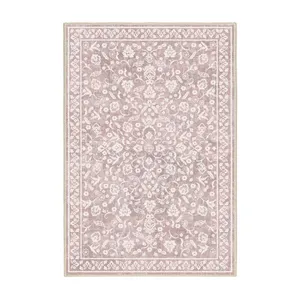 فرش ماشینی 1000 شانه اورکوم زمینه و حاشیه صورتی مدل نانو چاپ بدون پرز کد 1121.04