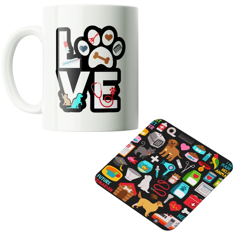 ماگ پاد آفرین مدل دامپزشک پت شاپ حامی حیوانات کد PZ500 به همراه زیرلیوانی