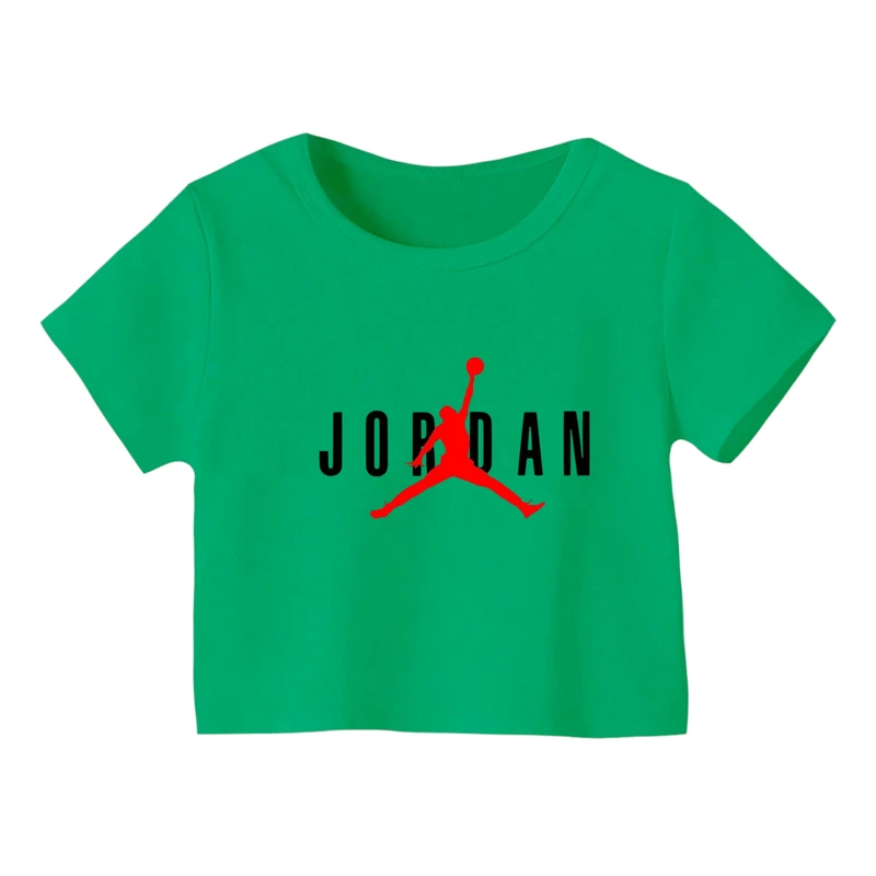 کراپ‌ تی‌شرت آستین کوتاه زنانه مدل لوگو‌ کد 12