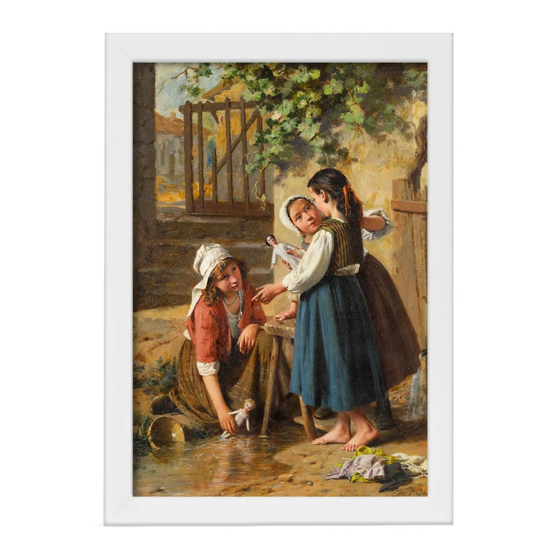 تابلو خندالو مدل نقاشی روز حمام عروسک اثر پیر ژان ادموند کستان کد F12367