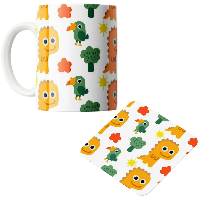 ماگ پاد آفرین مدل دایناسور و کلاغ کد DKC450 به همراه زیر لیوانی