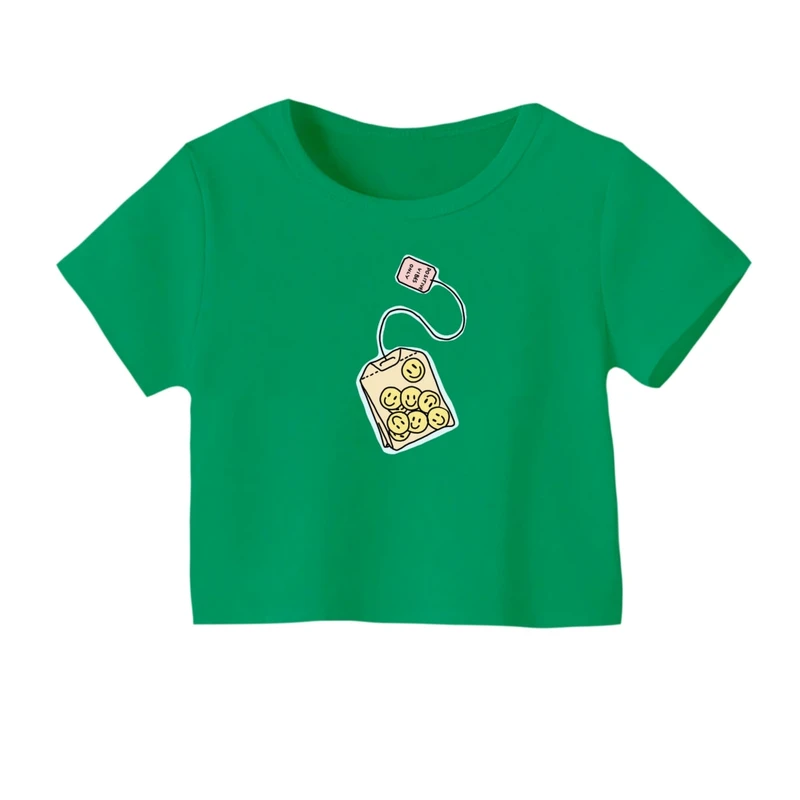 کراپ‌ تی‌شرت آستین کوتاه زنانه مدل وایب مثبت