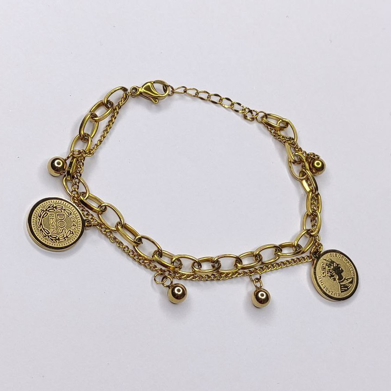 دستبند زنانه مدل سکه ای دو ردیف