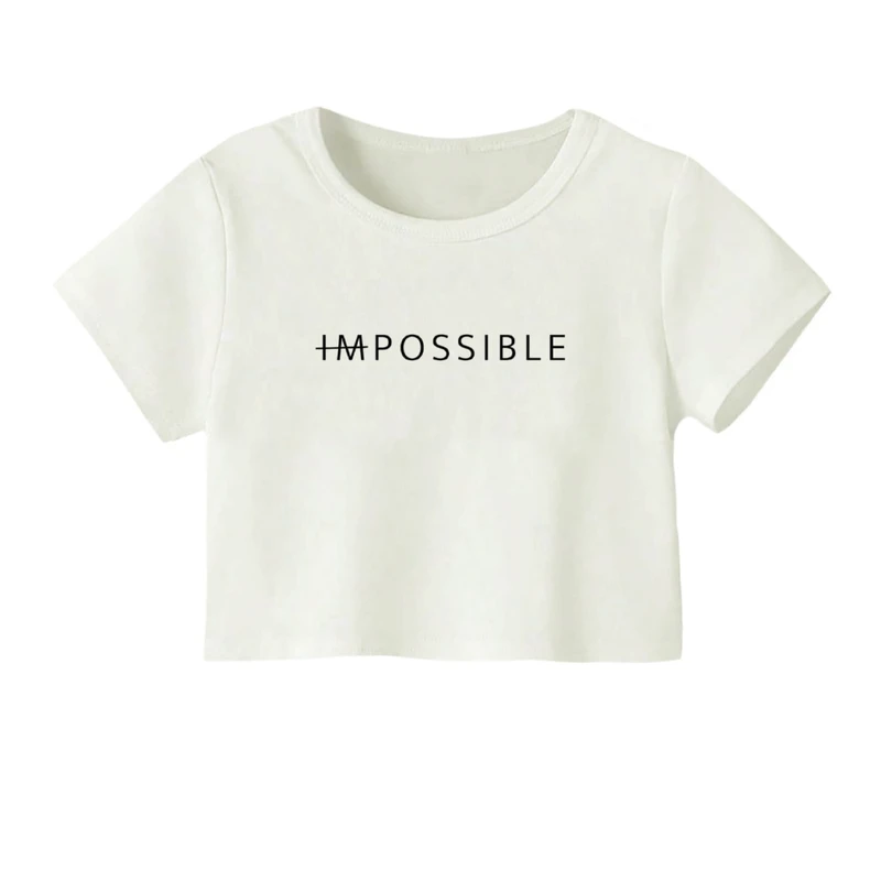 کراپ‌ تی‌شرت آستین کوتاه زنانه مدل غیرممکن کد 2