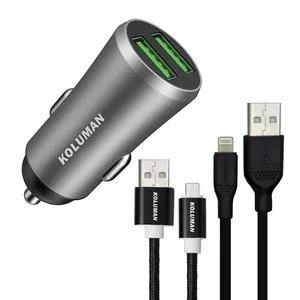 شارژر فندکی کلومن مدل KC - C04 به همراه کابل MICRO USB و لایتنینگ
