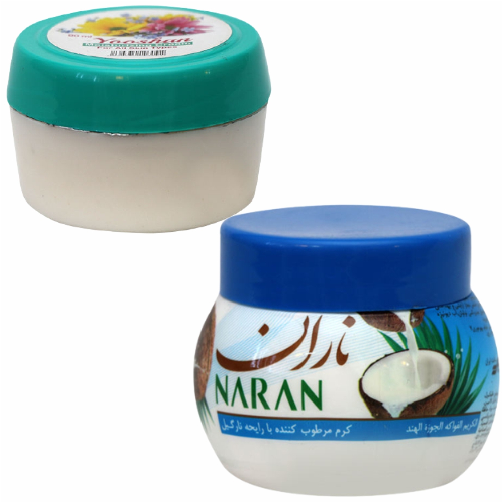 کرم نرم کننده یوشن مدل گل حجم 90 میلی لیتر به همراه کرم مرطوب کننده ناران مدل نارگیل حجم 180 میلی لیتر