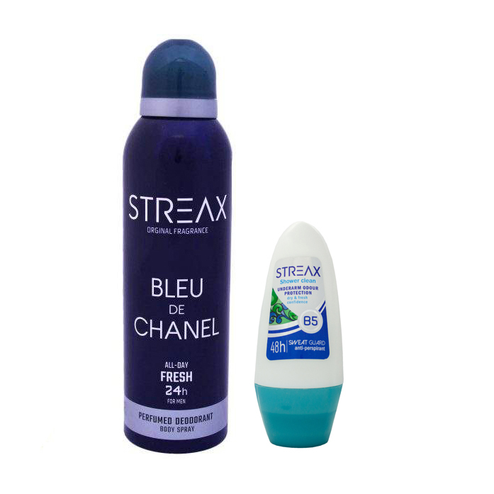 اسپری ضد تعریق مردانه استریکس مدل Blue De Chanel حجم 200 میلی لیتر به همراه رول ضد تعریق Blue De Chanel حجم 50 میلی لیتر