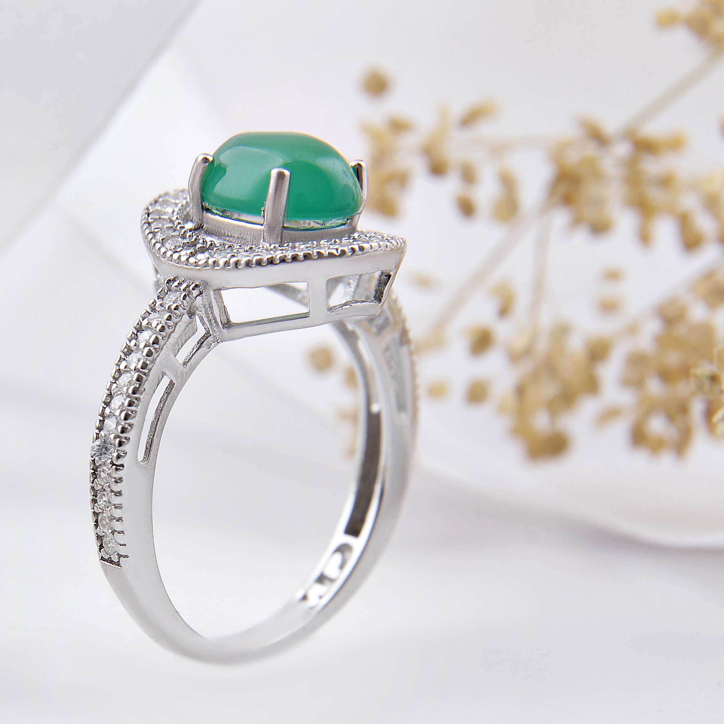 انگشتر نقره زنانه بازرگانی میلادی مدل سنگ عقیق نگین برلیان بدون رریزش ابکاری رادیوم کلاسیک کد AWR_1540