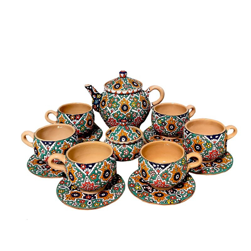 سرویس چایخوری 14 پارچه میناکاری طرح برجسته کد 112