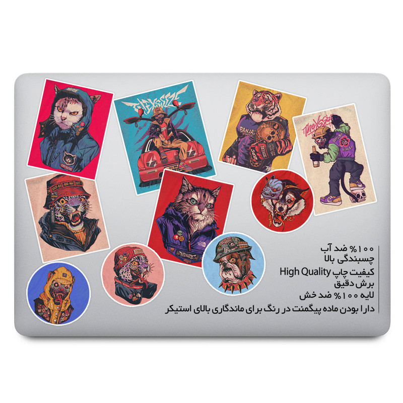 استیکر لپ تاپ ماسا دیزاین طرح ANIMAL کد COL002 مجموعه 10 عددی