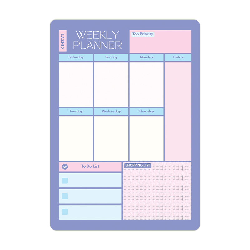 تخته وایت برد لاژید طرح پلنر هفتگی سایز 20X30 سانتیمتر