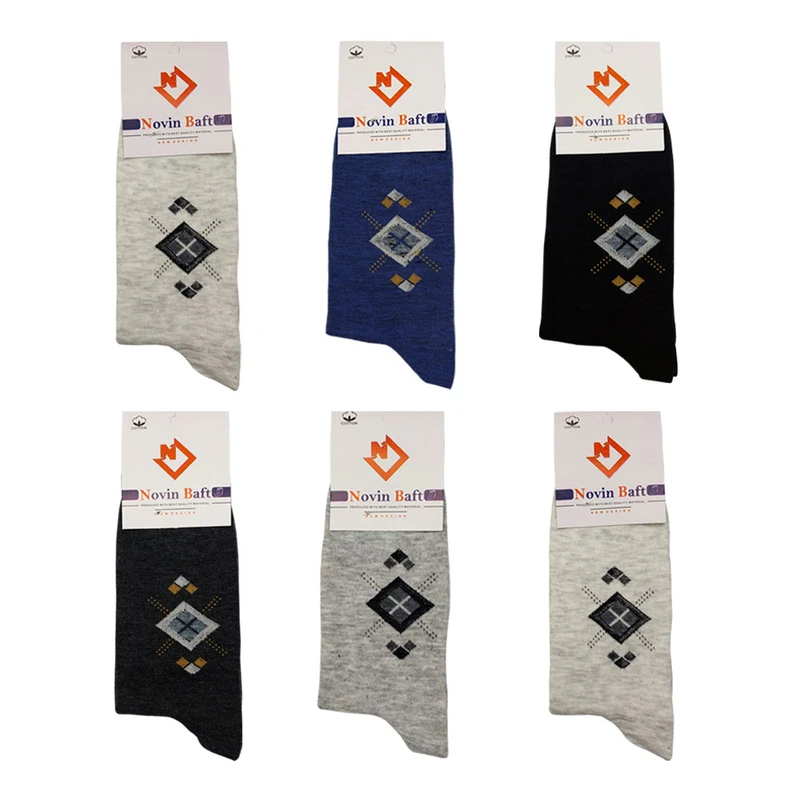 جوراب ساق بلند مردانه نوین بافت کد 125 بسته 6 عددی