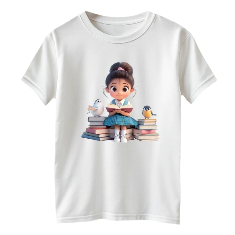 تی شرت آستین کوتاه بچگانه مدل دخترک و کتاب