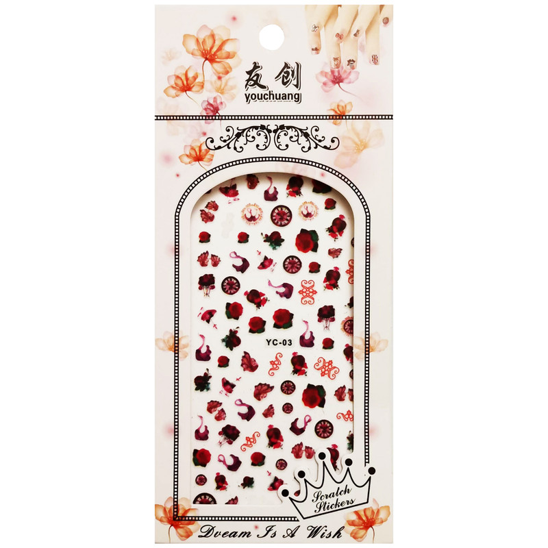 استیکر طراحی ناخن مدل گل رز کد YC-03