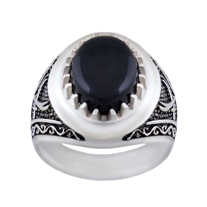 انگشتر نقره مردانه مدل سنگ عقیق سیلندری کد AM_011