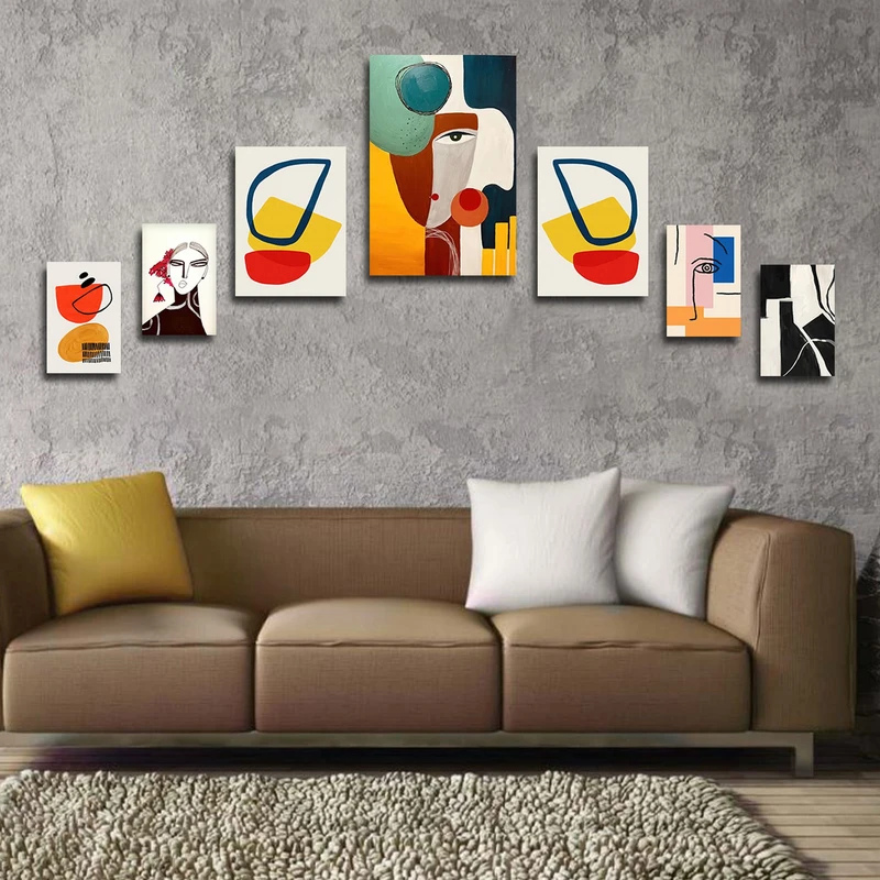 تابلو شاسی بکلیت طرح نقاشی مدرن سبک کوبیسم مدل SH-1809 مجموعه 7 عددی