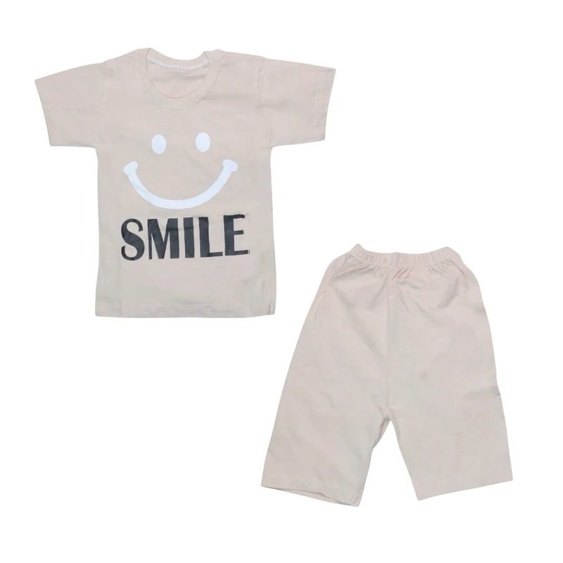 ست تی شرت آستین کوتاه و شلوارک بچگانه مدل لبخند کد PJ1151