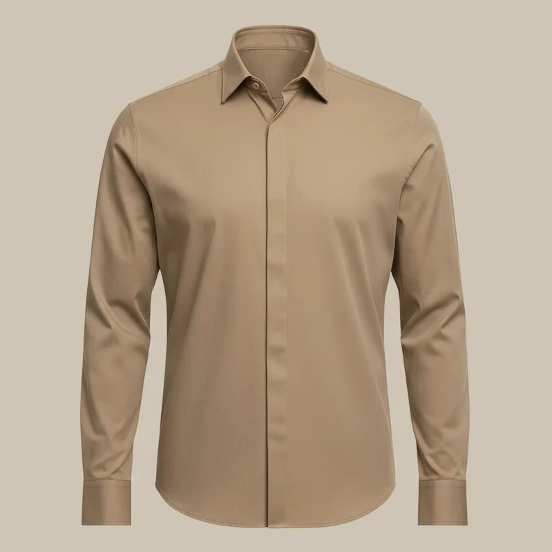 پیراهن آستین بلند یقه برگردان مردانه ابراف مدل قاپک مخفی هوفر کد KERM