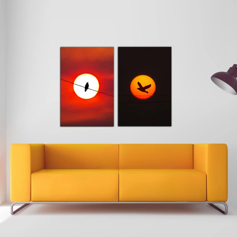 تابلو شاسی بکلیت طرح منظره غروب و پرنده مدل SH-477 مجموعه 2 عددی