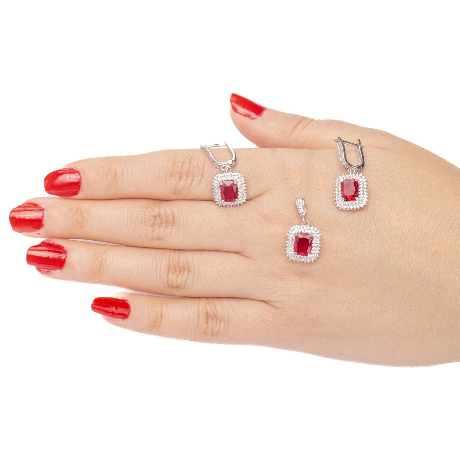 نیم ست نقره زنانه مدل یاقوت AMT-N197 -  - 3