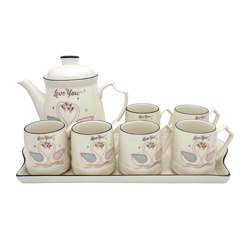 سرویس چای خوری 8 پارچه طرح قو مدل CH01