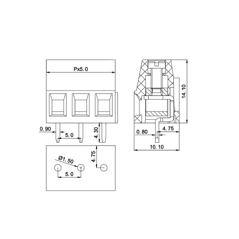 ترمینال سه پین مدل KF-127 بسته 5 عددی