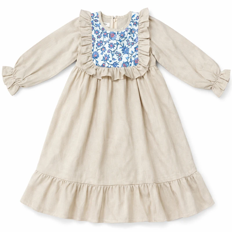 پیراهن آستین بلند یقه گرد دخترانه مدل سنتی