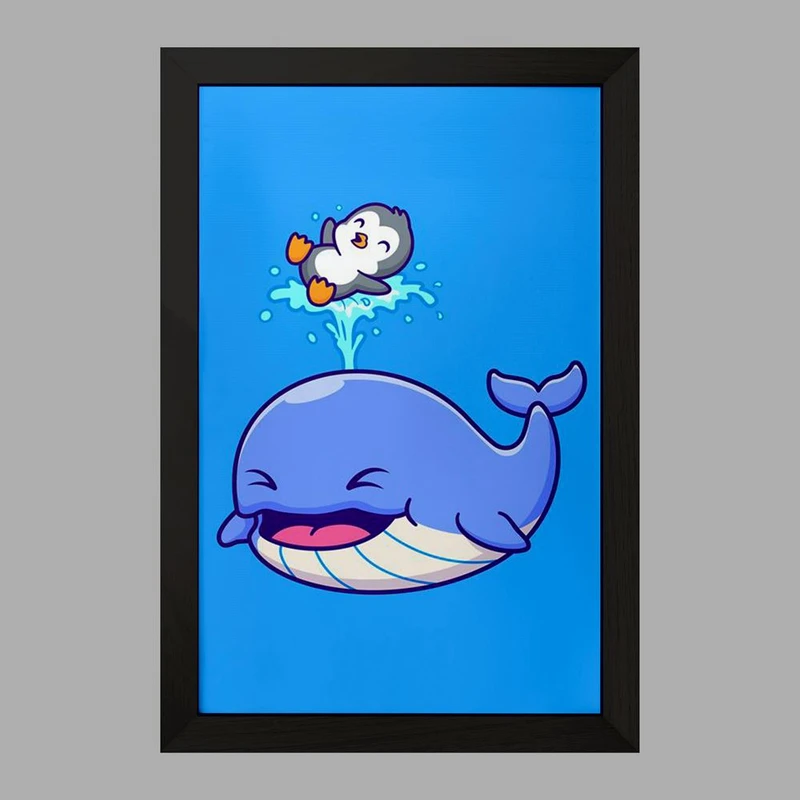 تابلو خندالو مدل حیوانات بامزه نهنگ و پنگوئن کد 25424