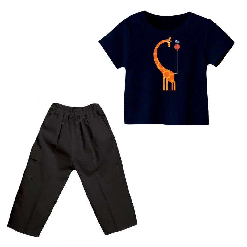 ست تی شرت و شلوارک پسرانه مدل زرافه کد 2