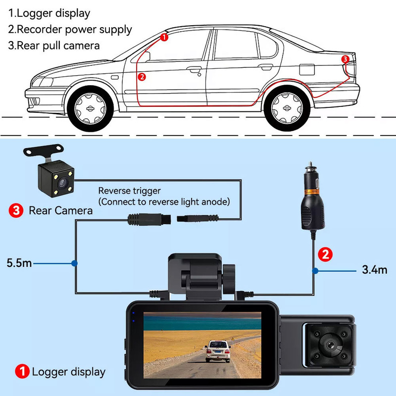 دوربین فیلم برداری ثبت وقایع خودرو مدل 3 لنز RoadLens-DS15-WiFi