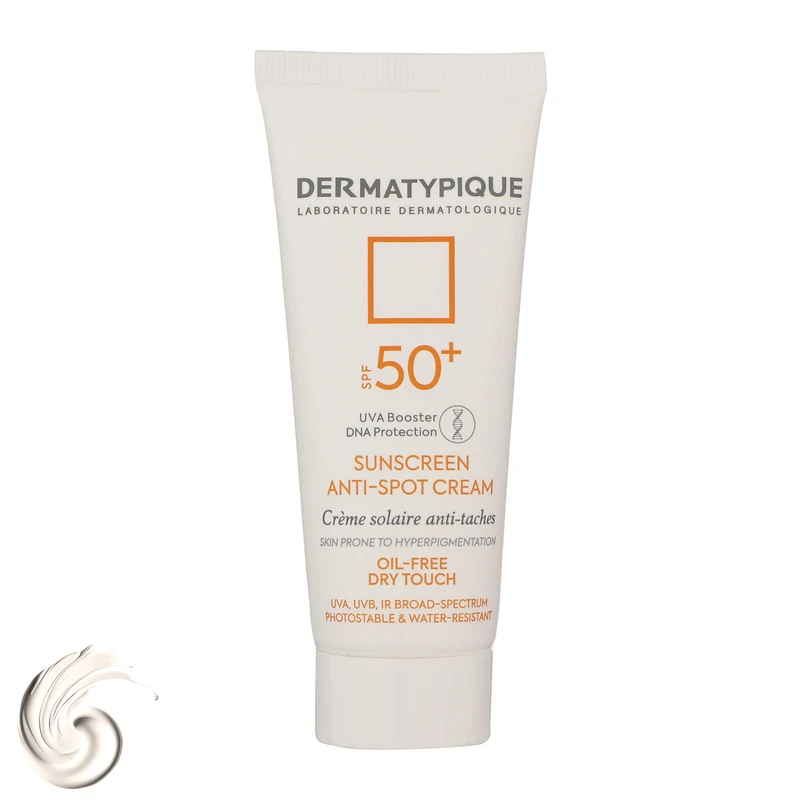 کرم ضدآفتاب بی‌رنگ درماتیپیک SPF50 مدل Anti spot مناسب انواع پوست، حجم 40 میلی‌لیتر
