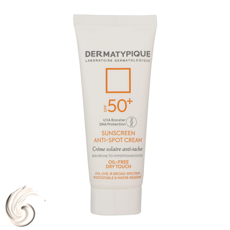 کرم ضدآفتاب بی‌رنگ درماتیپیک SPF50 مدل Anti spot مناسب انواع پوست، حجم 40 میلی‌لیتر