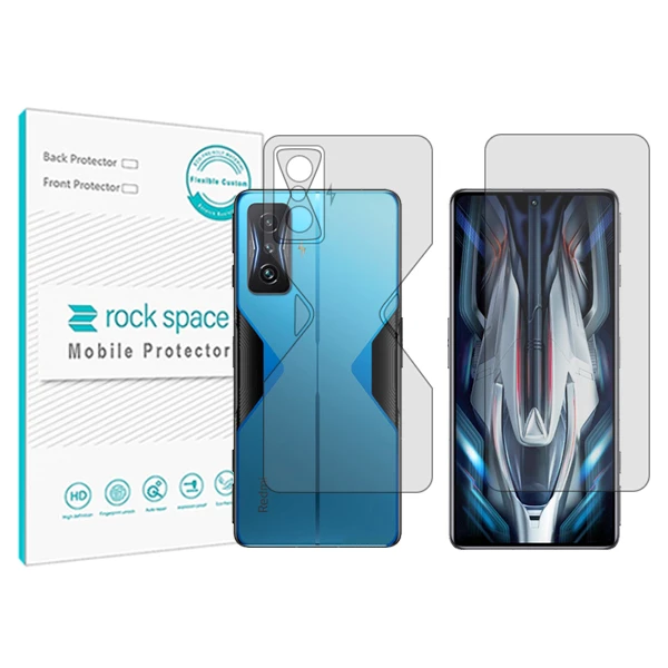 محافظ صفحه نمایش شفاف راک اسپیس مدل HyGEL  مناسب برای گوشی موبایل شیائومی Redmi K50 Gaming به همراه محافظ پشت