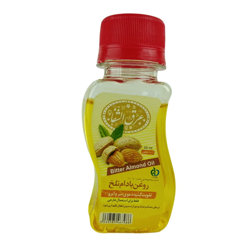 روغن مو عرق الشفا مدل بادام تلخ مناسب برای انواع مو حجم 60 میلی لیتر