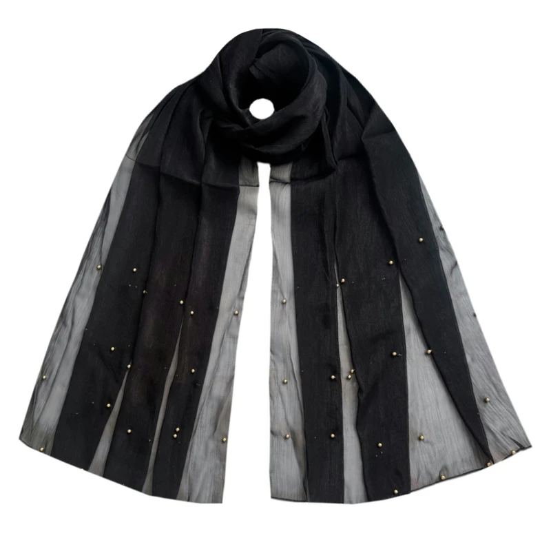 شال زنانه مدل حریر شیشه ای مروارید پانچی