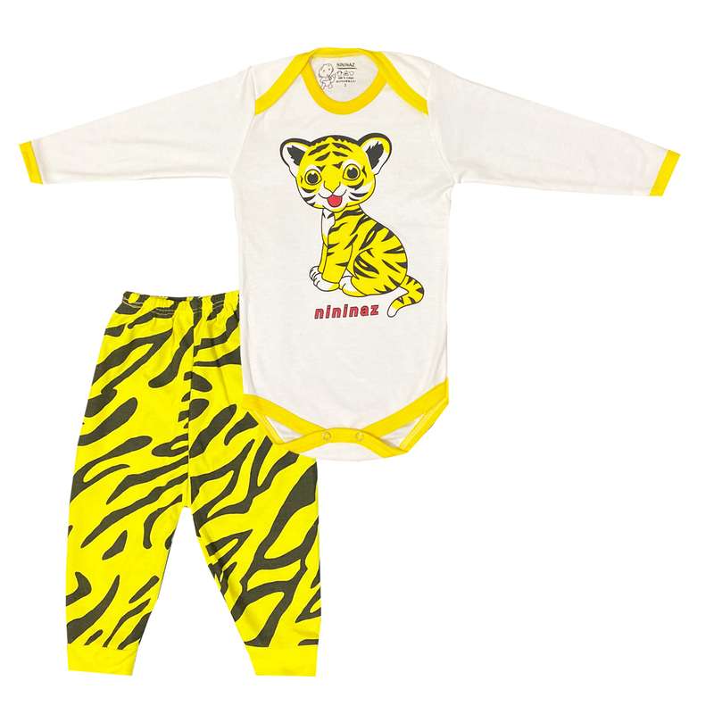 ست بادی آستین بلند و شلوار نوزادی مدل ببری